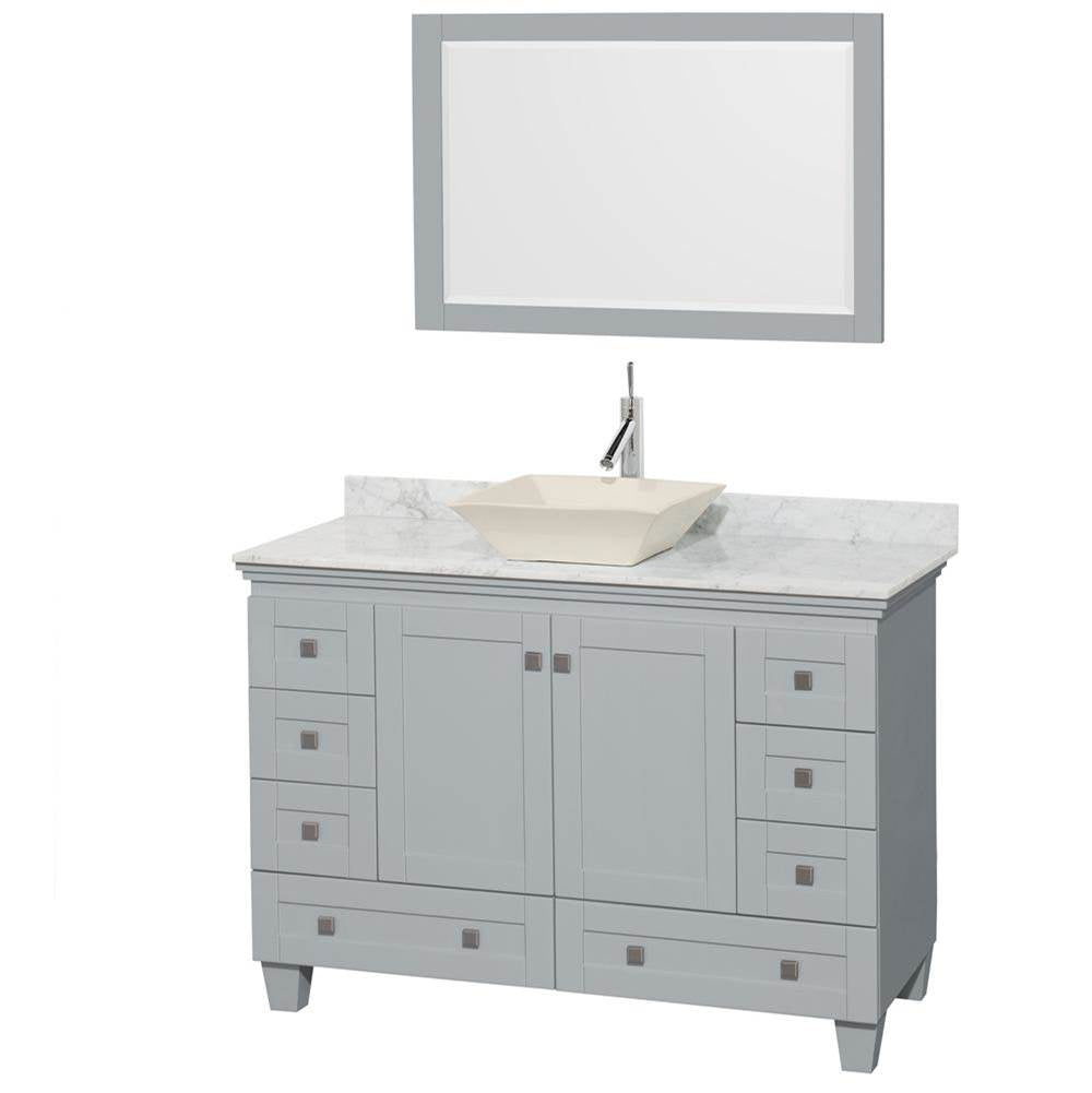 Wyndham Collection - Acclaim 48 Inch Single Bathroom Vanity in Oyster Gray, White Carrara Marble Countertop, Pyra Bone Porcelain Sink, and 24 Inch Mirror - Oyster Gray