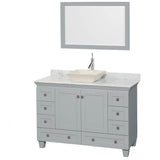 Wyndham Collection - Acclaim 48 Inch Single Bathroom Vanity in Oyster Gray, White Carrara Marble Countertop, Pyra Bone Porcelain Sink, and 24 Inch Mirror - Oyster Gray