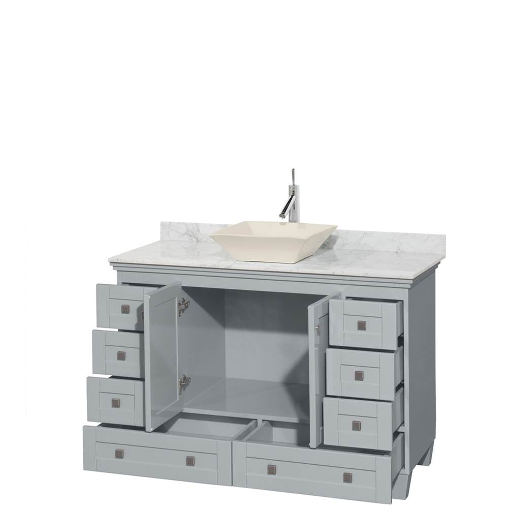 Acclaim 48 Inch Single Bathroom Vanity in Espresso, White Carrara Marble Countertop, Pyra Bone Sink, and No Mirror