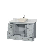 Acclaim 48 Inch Single Bathroom Vanity in Espresso, White Carrara Marble Countertop, Pyra Bone Sink, and No Mirror