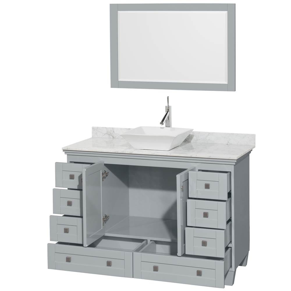 Acclaim 48 Inch Single Bathroom Vanity in Espresso, White Carrara Marble Countertop, Pyra White Sink, and 24 Inch Mirror
