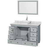 Acclaim 48 Inch Single Bathroom Vanity in Espresso, White Carrara Marble Countertop, Pyra White Sink, and 24 Inch Mirror