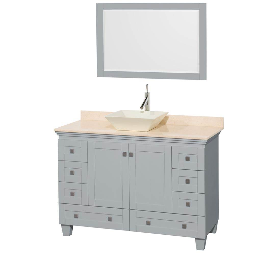 Wyndham Collection - Acclaim 48 Inch Single Bathroom Vanity in Oyster Gray, Ivory Marble Countertop, Pyra Bone Porcelain Sink, and 24 Inch Mirror - Oyster Gray
