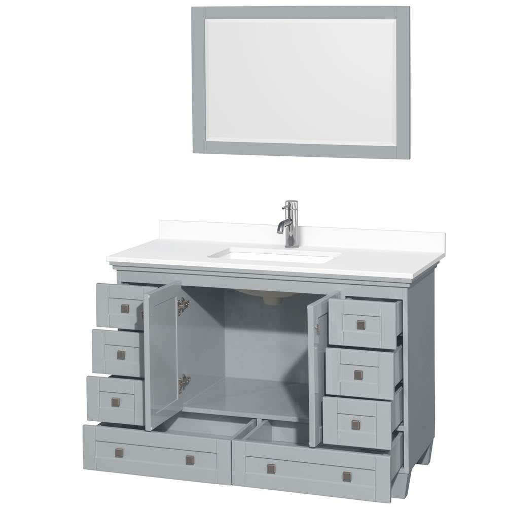 Acclaim 48 Inch Single Bathroom Vanity in Oyster Gray, White Cultured Marble Countertop, Undermount Square Sink, 24 Inch Mirror