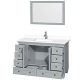 Acclaim 48 Inch Single Bathroom Vanity in Oyster Gray, White Cultured Marble Countertop, Undermount Square Sink, 24 Inch Mirror