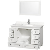 Acclaim 48 Inch Single Bathroom Vanity in White, Light-Vein Carrara Cultured Marble Countertop, Undermount Square Sink, 24 Inch Mirror