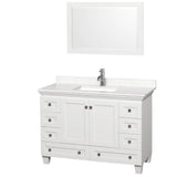 Wyndham Collection - Acclaim 48 Inch Single Bathroom Vanity in White, Light-Vein Carrara Cultured Marble Countertop, Undermount Square Sink, 24 Inch Mirror
