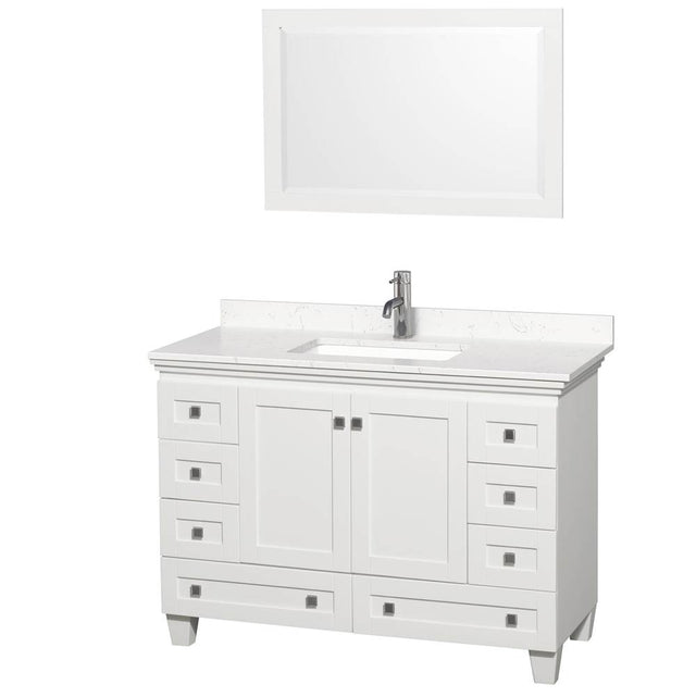 Wyndham Collection - Acclaim 48 Inch Single Bathroom Vanity in White, Light-Vein Carrara Cultured Marble Countertop, Undermount Square Sink, 24 Inch Mirror