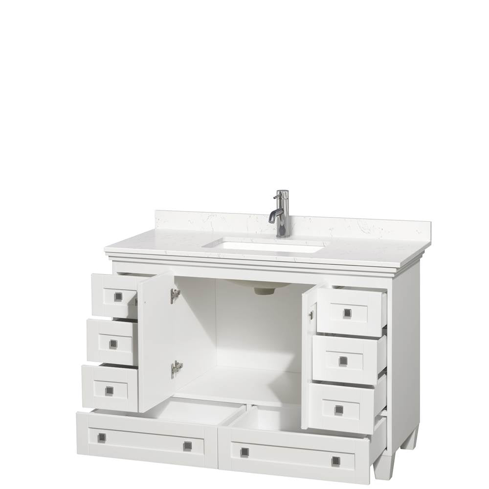 Acclaim 48 Inch Single Bathroom Vanity in White, Light-Vein Carrara Cultured Marble Countertop, Undermount Square Sink, No Mirror