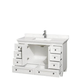 Acclaim 48 Inch Single Bathroom Vanity in White, Light-Vein Carrara Cultured Marble Countertop, Undermount Square Sink, No Mirror