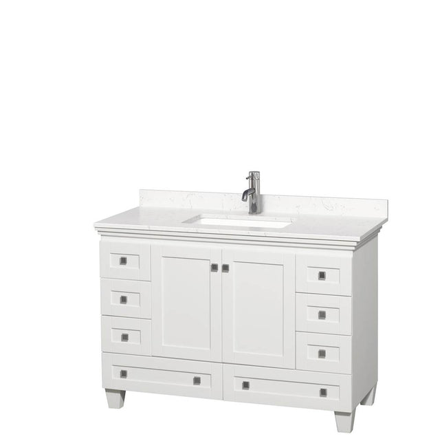 Wyndham Collection - Acclaim 48 Inch Single Bathroom Vanity in White, Light-Vein Carrara Cultured Marble Countertop, Undermount Square Sink, No Mirror