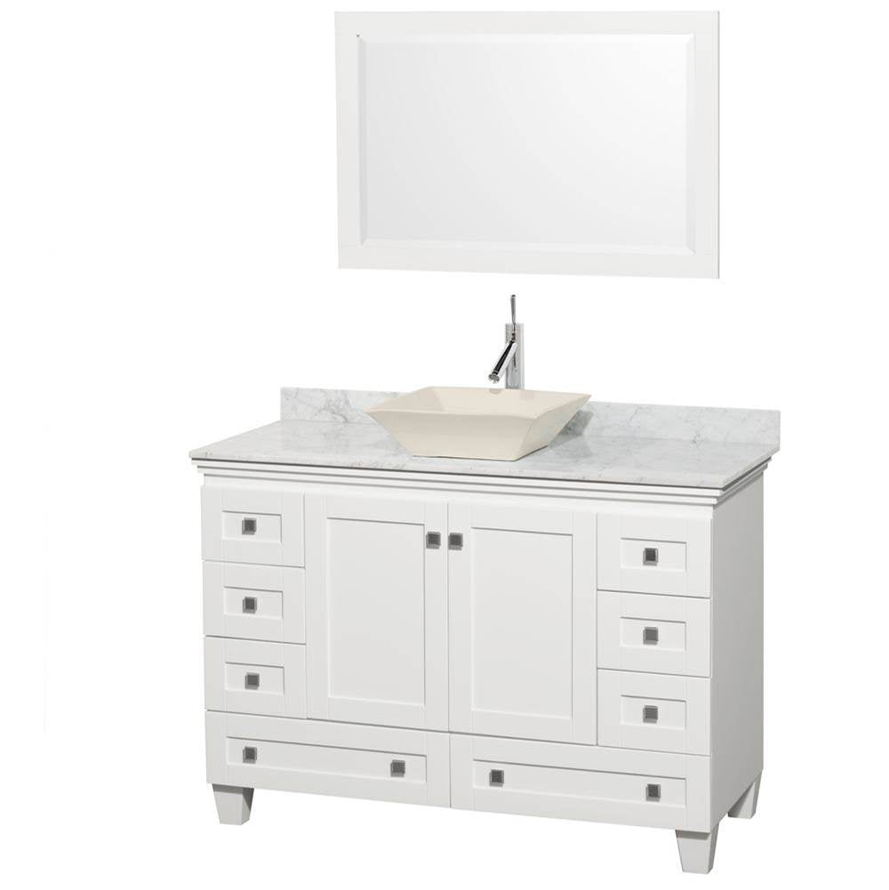 Wyndham Collection - Acclaim 48 Inch Single Bathroom Vanity in White, White Carrara Marble Countertop, Pyra Bone Sink, and 24 Inch Mirror - White