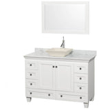 Wyndham Collection - Acclaim 48 Inch Single Bathroom Vanity in White, White Carrara Marble Countertop, Pyra Bone Sink, and 24 Inch Mirror - White