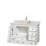 Acclaim 48 Inch Single Bathroom Vanity in Espresso, White Carrara Marble Countertop, Pyra Bone Sink, and No Mirror