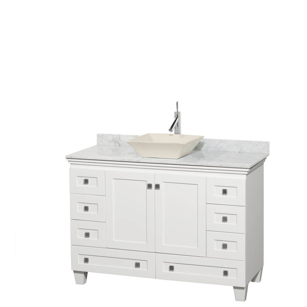 Wyndham Collection - Acclaim 48 Inch Single Bathroom Vanity in White, White Carrara Marble Countertop, Pyra Bone Sink, and No Mirror - White