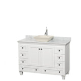 Wyndham Collection - Acclaim 48 Inch Single Bathroom Vanity in White, White Carrara Marble Countertop, Pyra Bone Sink, and No Mirror - White