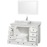 Acclaim 48 Inch Single Bathroom Vanity in Espresso, White Carrara Marble Countertop, Pyra White Sink, and 24 Inch Mirror