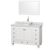 Wyndham Collection - Acclaim 48 Inch Single Bathroom Vanity in White, White Carrara Marble Countertop, Pyra White Sink, and 24 Inch Mirror - White