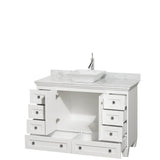 Acclaim 48 Inch Single Bathroom Vanity in Espresso, White Carrara Marble Countertop, Pyra White Sink, and No Mirror