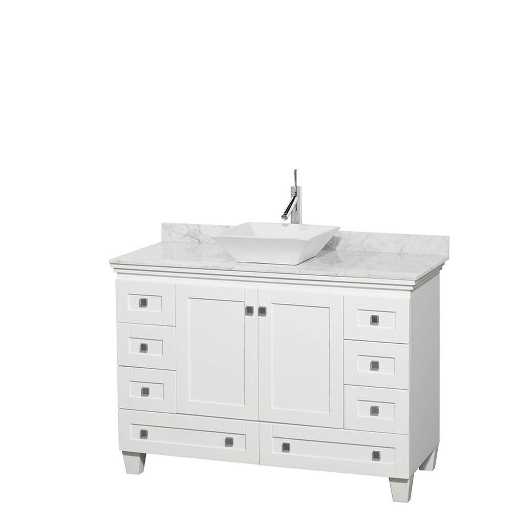 Wyndham Collection - Acclaim 48 Inch Single Bathroom Vanity in White, White Carrara Marble Countertop, Pyra White Sink, and No Mirror - White