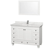 Wyndham Collection - Acclaim 48 Inch Single Bathroom Vanity in White, White Carrara Marble Countertop, Undermount Square Sink, and 24 Inch Mirror - White