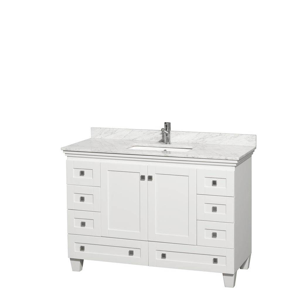 Wyndham Collection - Acclaim 48 Inch Single Bathroom Vanity in White, White Carrara Marble Countertop, Undermount Square Sink, and No Mirror - White