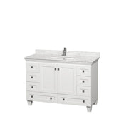 Wyndham Collection - Acclaim 48 Inch Single Bathroom Vanity in White, White Carrara Marble Countertop, Undermount Square Sink, and No Mirror - White