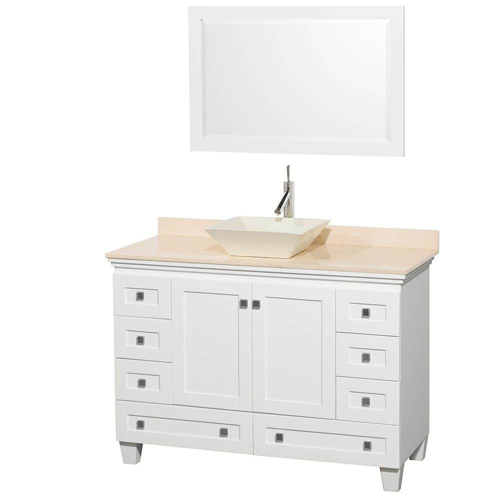 Wyndham Collection - Acclaim 48 Inch Single Bathroom Vanity in White, Ivory Marble Countertop, Pyra Bone Sink, and 24 Inch Mirror - White