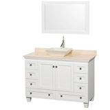 Wyndham Collection - Acclaim 48 Inch Single Bathroom Vanity in White, Ivory Marble Countertop, Pyra Bone Sink, and 24 Inch Mirror - White
