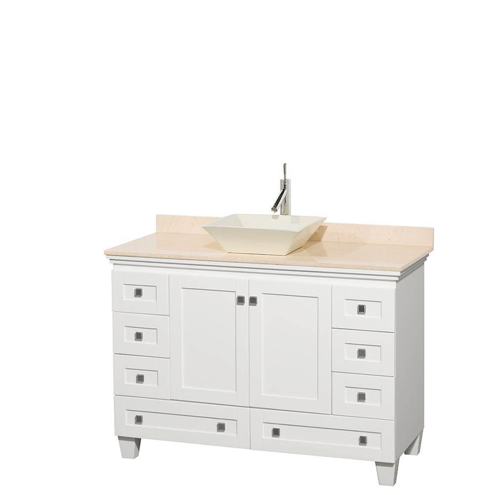 Wyndham Collection - Acclaim 48 Inch Single Bathroom Vanity in White, Ivory Marble Countertop, Pyra Bone Sink, and No Mirror - White
