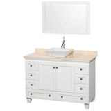 Wyndham Collection - Acclaim 48 Inch Single Bathroom Vanity in White, Ivory Marble Countertop, Pyra White Sink, and 24 Inch Mirror - White
