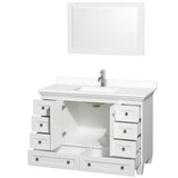 Acclaim 48 Inch Single Bathroom Vanity in White, White Cultured Marble Countertop, Undermount Square Sink, 24 Inch Mirror