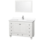 Wyndham Collection - Acclaim 48 Inch Single Bathroom Vanity in White, White Cultured Marble Countertop, Undermount Square Sink, 24 Inch Mirror