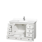 Acclaim 48 Inch Single Bathroom Vanity in White, White Cultured Marble Countertop, Undermount Square Sink, No Mirror