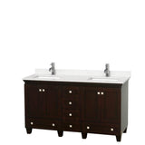 Wyndham Collection - Acclaim 60 Inch Double Bathroom Vanity in Espresso, Light-Vein Carrara Cultured Marble Countertop, Undermount Square Sinks, No Mirrors