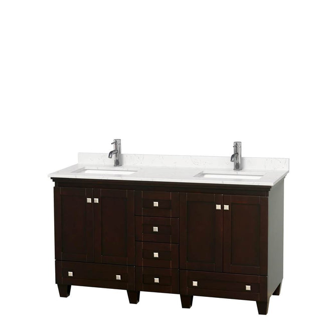 Wyndham Collection - Acclaim 60 Inch Double Bathroom Vanity in Espresso, Light-Vein Carrara Cultured Marble Countertop, Undermount Square Sinks, No Mirrors