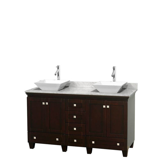 Wyndham Collection - Acclaim 60 Inch Double Bathroom Vanity in Espresso, White Carrara Marble Countertop, Pyra White Sinks, and No Mirrors - Espresso
