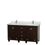 Wyndham Collection - Acclaim 60 Inch Double Bathroom Vanity in Espresso, White Carrara Marble Countertop, Undermount Square Sinks, and No Mirrors - Espresso