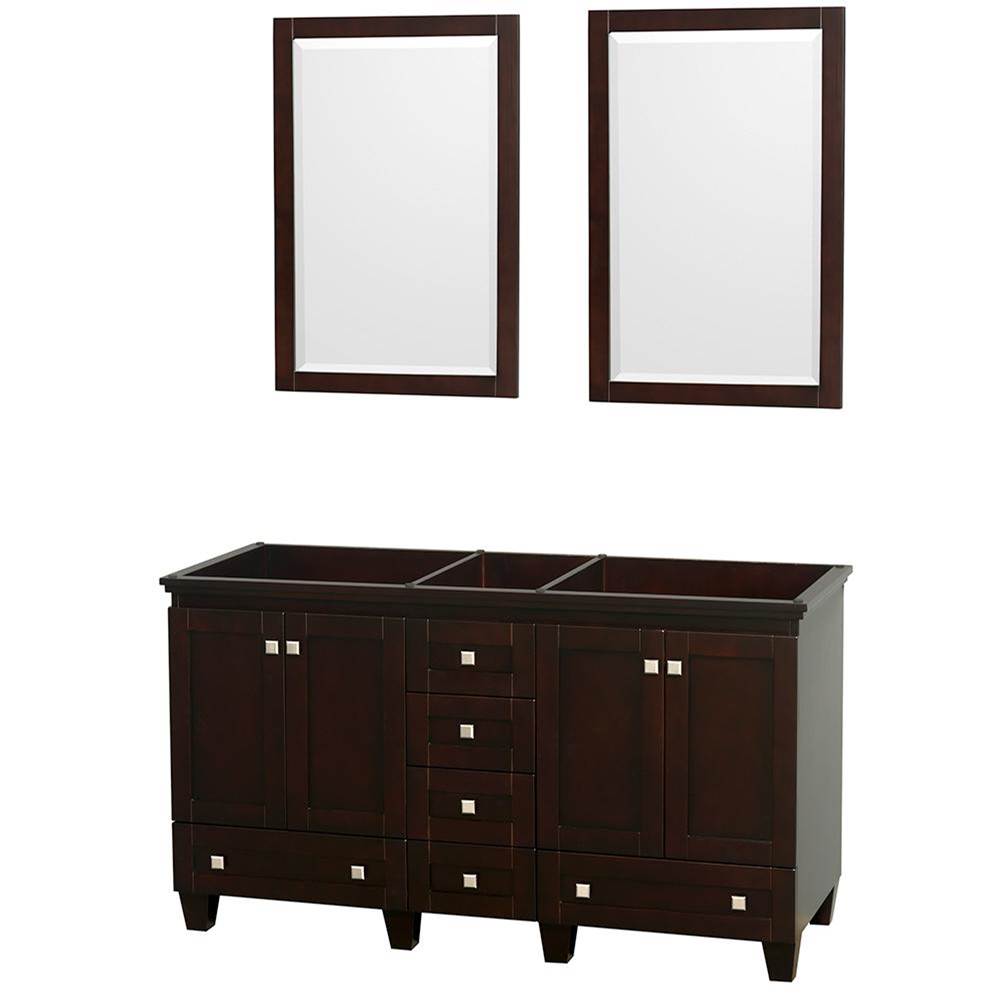Wyndham Collection - Acclaim 60 Inch Double Bathroom Vanity in Espresso, No Countertop, No Sinks, and 24 Inch Mirrors - Espresso