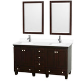 Wyndham Collection - Acclaim 60 Inch Double Bathroom Vanity in Espresso, White Cultured Marble Countertop, Undermount Square Sinks, 24 Inch Mirrors