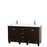 Wyndham Collection - Acclaim 60 Inch Double Bathroom Vanity in Espresso, White Cultured Marble Countertop, Undermount Square Sinks, No Mirrors