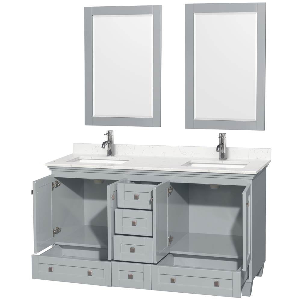 Acclaim 60 Inch Double Bathroom Vanity in Oyster Gray, Light-Vein Carrara Cultured Marble Countertop, Undermount Square Sinks, 24 Inch Mirrors