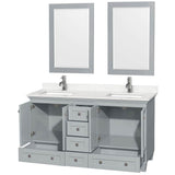 Acclaim 60 Inch Double Bathroom Vanity in Oyster Gray, Light-Vein Carrara Cultured Marble Countertop, Undermount Square Sinks, 24 Inch Mirrors