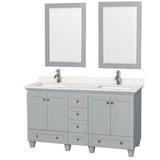 Wyndham Collection - Acclaim 60 Inch Double Bathroom Vanity in Oyster Gray, Light-Vein Carrara Cultured Marble Countertop, Undermount Square Sinks, 24 Inch Mirrors