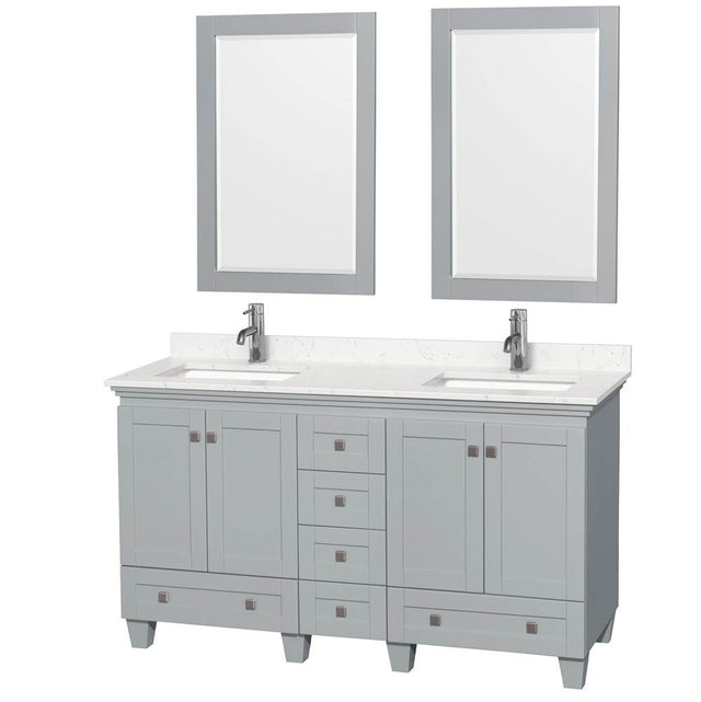 Wyndham Collection - Acclaim 60 Inch Double Bathroom Vanity in Oyster Gray, Light-Vein Carrara Cultured Marble Countertop, Undermount Square Sinks, 24 Inch Mirrors