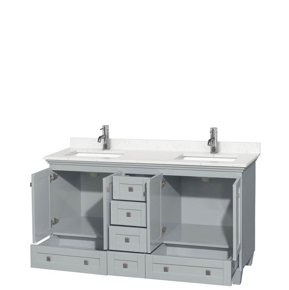 Acclaim 60 Inch Double Bathroom Vanity in Oyster Gray, Light-Vein Carrara Cultured Marble Countertop, Undermount Square Sinks, No Mirrors