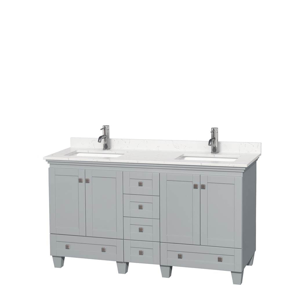 Wyndham Collection - Acclaim 60 Inch Double Bathroom Vanity in Oyster Gray, Light-Vein Carrara Cultured Marble Countertop, Undermount Square Sinks, No Mirrors
