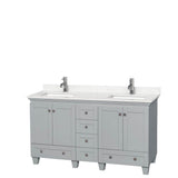 Wyndham Collection - Acclaim 60 Inch Double Bathroom Vanity in Oyster Gray, Light-Vein Carrara Cultured Marble Countertop, Undermount Square Sinks, No Mirrors