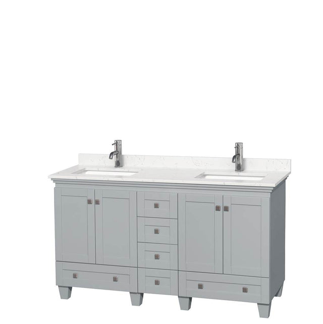 Wyndham Collection - Acclaim 60 Inch Double Bathroom Vanity in Oyster Gray, Light-Vein Carrara Cultured Marble Countertop, Undermount Square Sinks, No Mirrors