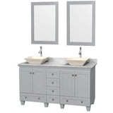 Wyndham Collection - Acclaim 60 Inch Double Bathroom Vanity in Oyster Gray, White Carrara Marble Countertop, Pyra Bone Porcelain Sinks, and 24 Inch Mirrors - Oyster Gray